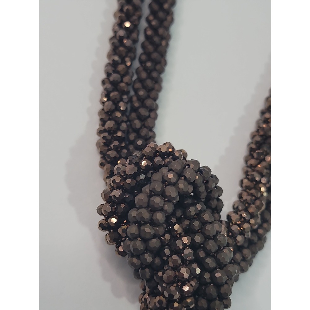 Chicos Multi Strand Metallic Beaded Knot Statement Necklace Bronze Tone - Picture 8 of 10